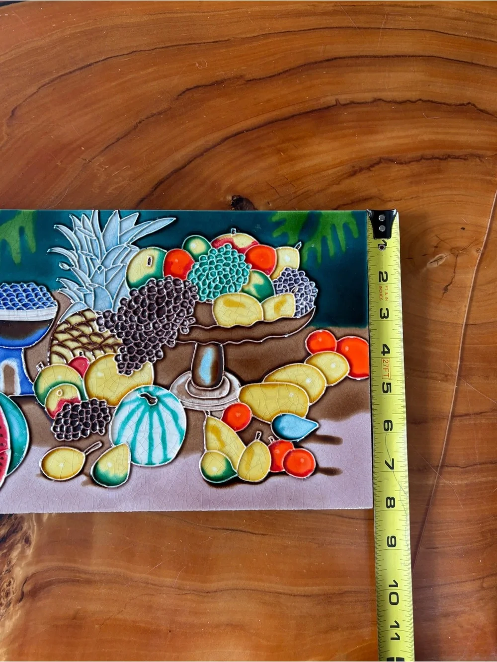 EUC Vintage Hand-Painted Ceramic Tile Tropical Fruit Retro Artwork / Wall Art
